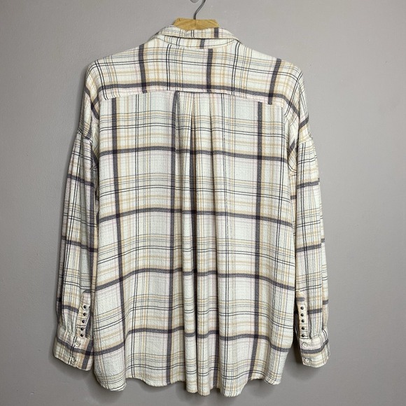 Free People We The Free Hidden Valley Button Up Shirt Beige Plaid Size L Women's - Picture 5 of 15